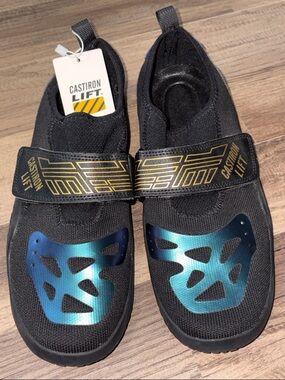 Castron Lift Black Slip-On Weightlifting Shoes with Teal & Gold Accents